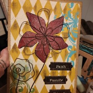 Decorative Wall Art with Red Flower and Inspirational Words